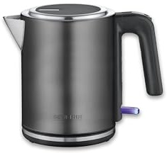 Severin Wasserkocher mit Fast-Boil-Power und Kalkfilter, 1 L Fassungsvermögen, Einhandbedienung, Teekocher mit 360° drehbaren Sockel, dark inox, schwarz, Edelstahl, 2400 W, WK 9342