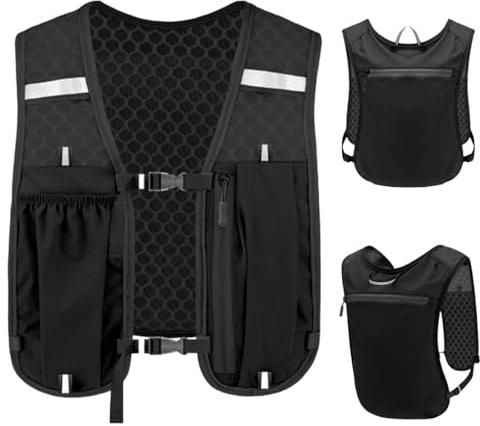 PYEUIFT Gilet Running Uomo E Donna, Zaino Trail Running, Gilet Corsa Con Tasca Posteriore Per Sacca Idrica Da 1.5L, Traspirante, Riflettente, Per Maratona, Escursionismo