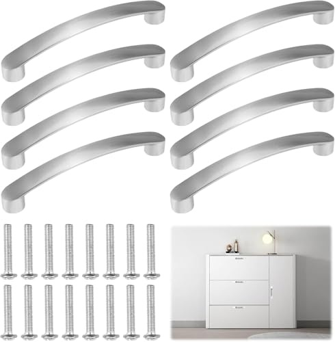8 Pieces Kitchen Cupboard Handles 128 mm Hole Centre Cabinet Handles | Cupboard Door Handles with 16 Screws, Aluminum Wardrobe Handle, Brushed Nickel Kitchen Handle for Cupboards Cabinet Pull