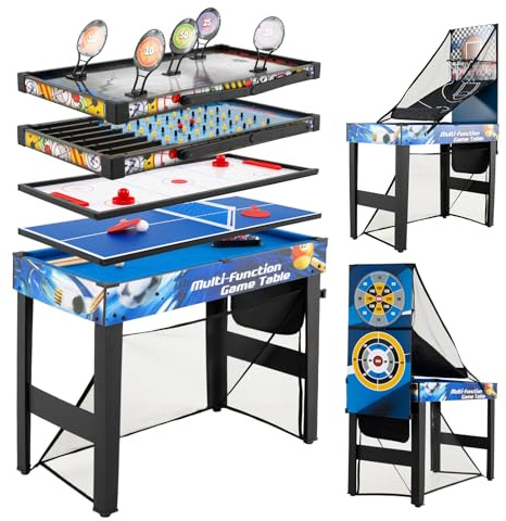 Maxmass Multi Game Table Set, Wooden Sports Tables | with Air Hockey, Billiards, Table Tennis, Basketball, Combo Play Tables for Kids Adults Family Gathering Party