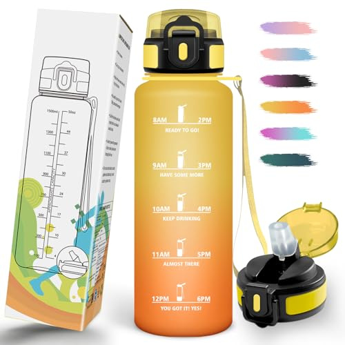 Mulbijeo Trinkflasche 1 5 Liter, Auslaufsicher, Wasserflasche Kohlensäure Geeignet, Sportflasche BPA-Frei, Trinkflasche mit Strohhalm, Sportflasche für Outdoor, Wandern, Fitness, Radfahren, Camping