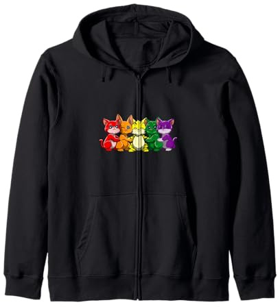 Gatti Gay LGBTQ Carini Arcobaleno Orgoglio Lesbiche Felpa con Cappuccio