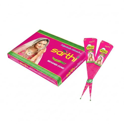 6 x Sarthi naturliga hennakoner – rödbrun – 100 % naturligt henna paste-set (150 g) – utan PPD och kemikalier – klar för användning för Mehandi och tatueringar med kajakklistermärken