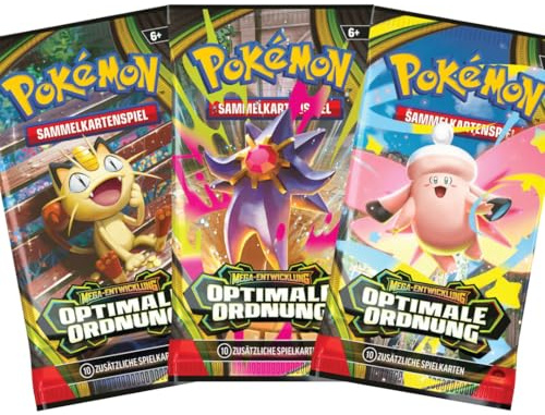 3X Pokémon ME03 Booster – Mega-Entwicklung: Optimale Ordnung Deutsch, Sammelkarten Booster Pack, Original Versiegelt +Heartglobal Versandschutz