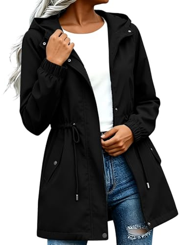 Genérico Chubasuero Impermeable Mujer Transpirable Cintura Elástica Chaqueta Cortavientos Abrigo Ligera Impermeable Para Exterior Parka Softshelljakce Con Cordón Gabardina Acampada Trekking