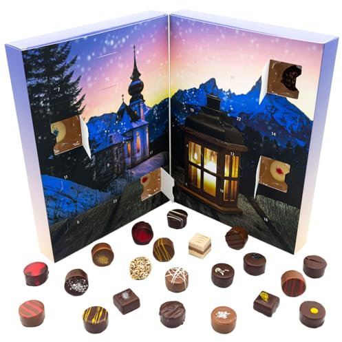 Hallingers Bergkirche - Adventskalender Pralinen Geschenk handmade ohne Alkohol aus Edelkakao Schokolade (Box) - Geschenk im Sommer & als perfektes Grillgeschenk | Glückwunsch Chanukka Freundschaft Ge
