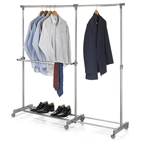 IDIMEX Rollgarderobe London Garderobenwagen Kleiderständer Garderobenständer höhenverstellbar ausziehbar Chrom/grau