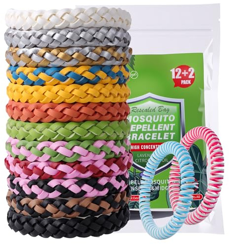 Diswoe Mosquito Repellent Bracelet 14 Pack – Plant-Based DEET-Free Bands | Adjustable Mosquit bands for Adults & Children, Hiking Camping Travelling Outdoor Essentials