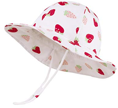 LANGZHEN Beach Sun Protection Hat for Baby Girls Adjustable Toddler Kids Hat Wide Brim Summer Play Hat with Chin Strap