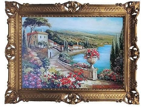 Lnxp Wunderschönes Gemälde SEETERASSE SEE BILDERRAHMEN BILD MIT RAHMEN ANTIK BAROCK ROKOKO 90x70 cm Strand Meer Wellen Maritime 90x70 cm Bilder Barock Antik Repro P-6 58B