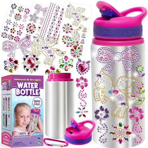 PURPLE LADYBUG Decorate Your Own Water Bottle - Craft Kit for Kids - BPA Free - Unicorn DIY Fun for Girls Ages 4+, Birthday & Christmas Gifts for Kids, Personalised Leak-Proof Water Bottle (590ml)