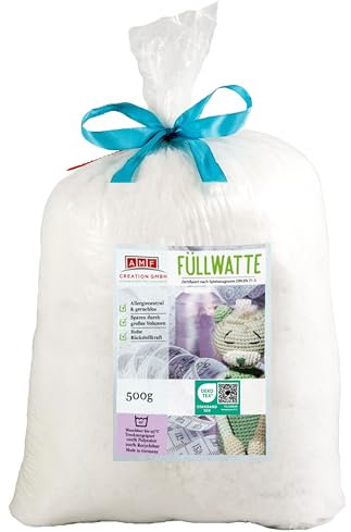 Sensalux Füllwatte, Oeko-Tex Standard 100, Stopfwatte für Kuscheltiere und Amigurumis, rückstellkräftig, 500g, weiß