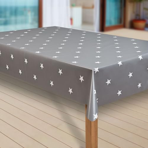 laro Wachstuch-Tischdecke Sterne Weihnachten Weihnachts-Motive PVC Wachstischdecke Eckig Meterware Wasserabweisend Abwischbar GAL, Muster:Sterne grau-Weiss, Größe:130x220 cm