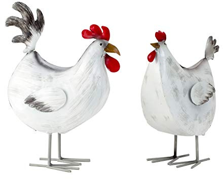 Geschenkestadl Hahn und Henne Metall Figuren 23,5 cm