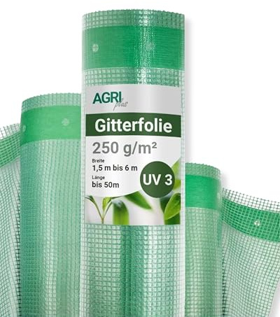 AGRI plus Gitterfolie 250 g/m² I 3 x 5 m I UV-beständige & reißfeste Gartenfolie mit Nagelrand I Lichtdurchlässig & wetterfest I Transparente Folie für Gewächshaus, Frühbeet & Außeneinsatz