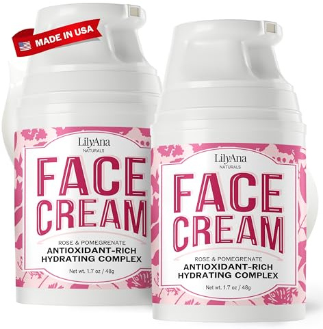LilyAna Naturals Face and Neck Moisturizer for Women and Men - Moisturizer Face and Neck Cream for Dry Skin and Dark Spot Brightening - Rose and Pomegranate Extracts - 1.7oz (Pack of 2)