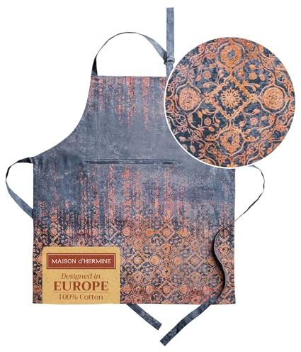 Maison d'Hermine Schürze, 100% Baumwolle (70 cm x 85 cm) | Verstellbarer Nackenriemen, Clothapron mit Mitteltasche und langen Bändern für Damen, Herren