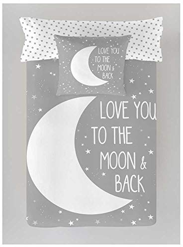 COTTON ARTean Juego sabanas Infantil Cama 105 Algodón Moon Grey | Incluye 3 piezas: encimera, bajera ajustable, 1 funda de almohada. Certificado OEKO-TEX