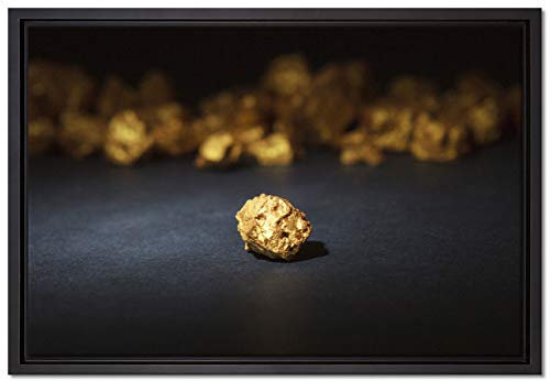 Pixxprint Goldnugget Leinwandbild 60x40 cm im Bilderahmen, Wandbild, Schattenfugenrahmen, Kein Poster