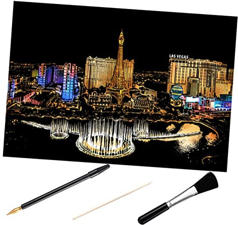 EXCEART 1 Satz 4st Kratz Malpads Schwarzes Kostüm Malerei Abkratzen Nachtansicht-skizzenkunstpapier Las Vegas-malleinwand Für Kinder Erwachsener Hölzern Männer Und Frauen Werkzeug