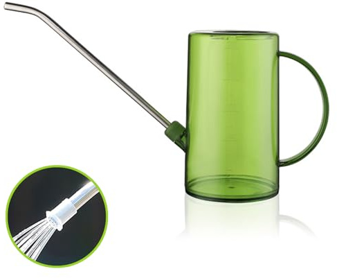 Reagia klare zylindrische Gießkanne mit Edelstahl, 1 Liter Gießkanne, Ausguss Gartenanlage Bewässerung Werkzeug für Zimmerpflanzen Schreibtisch Pflanzen Indoor und Outdoor