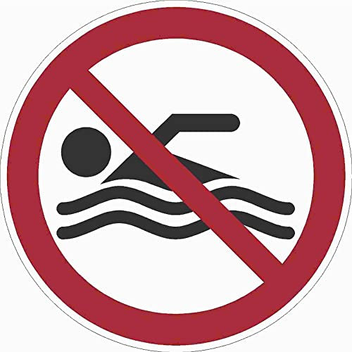 kleberio® Selbstklebende Aufkleber - Schwimmen verboten - Piktogramm, Schutz vor Gefahr durch Ertrinken oder giftigen Substanzen, Sicherheits Aufkleber Hinweis Schild 5 cm 1 Stück