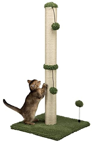 MECOOL 34“ Tall Cat Scratching Post Premium Basics Kitten Scratcher Sisal Scratch Posts Trees with Hanging Ball for Indoor Cats (34 inches for Adult Cats, Cactus Green)