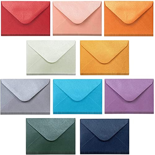 WAIZHIUA 100 Stück Mini Briefumschläge Bunt │ Kleine Umschläge Farbige │ für Hochzeit Party Einladungen Grußkarten Geschenk (Metal-Farben)