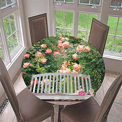 FANSU 3D Runde Tischdecke Abwaschbar, Blumendruck Elastische Gartentischdecke Fleckschutz Tischdecken Abwischbar Wasserdicht Tischtuch für Küchentisch (Pinke Rose,Durchmesser 180cm)