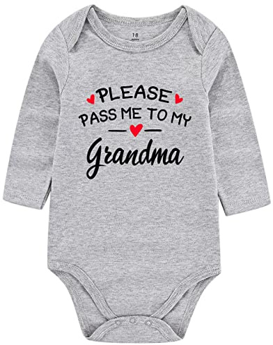 shlrzy Please Pass Me To My Grandma Funny Baby Girl Bodysuit Baby Boy Clothes Unisex graylong 0-3Months