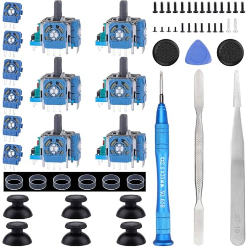 IKPEK Lot de 6 joysticks analogiques 3D de rechange pour manette PS5, pièces de joysticks avec kit de tournevis de réparation pour manette Playstation 5 DualSense