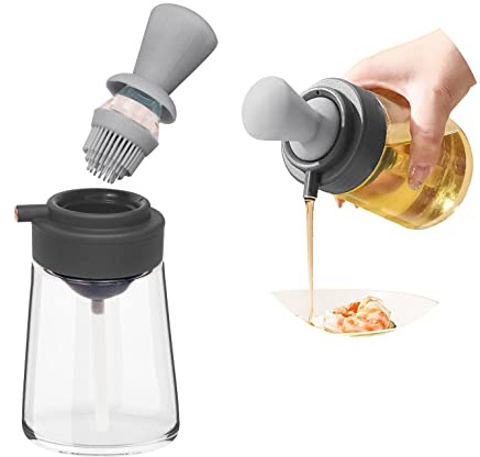 OneUan Aceitera Dispensador con Brocha Silicona, 3 en 1 Cristal 350 ml, Dispensador Aceite Brocha, con Pincel para Cocinar, Ensalada, Hornear, Barbacoa, Freidora Aire.