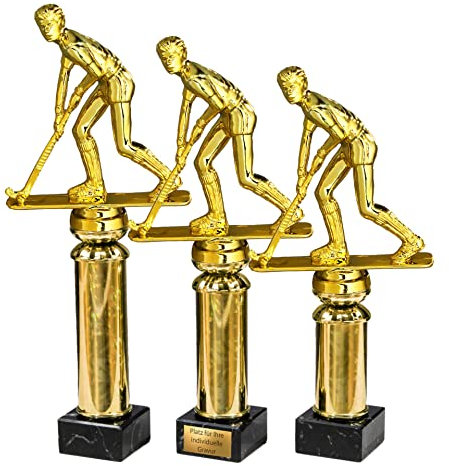 eberin – Größenoption: Klein, Mittel, Groß – Hockey Pokal mit Gravur – Trophäe & Award für Feldhockey, Rasenhockey – Goldsäule & schwarzer Marmorsockel