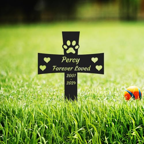 Goodqueen Personalized Cat Dog Memorial Stake, Custom Dog Pets Headstone Sign, Metal Dog Cat Grave Marker, Garden Yard Dog Grave Plaque, Customized Metal Dog Cat Memorial Marker Garden Stake