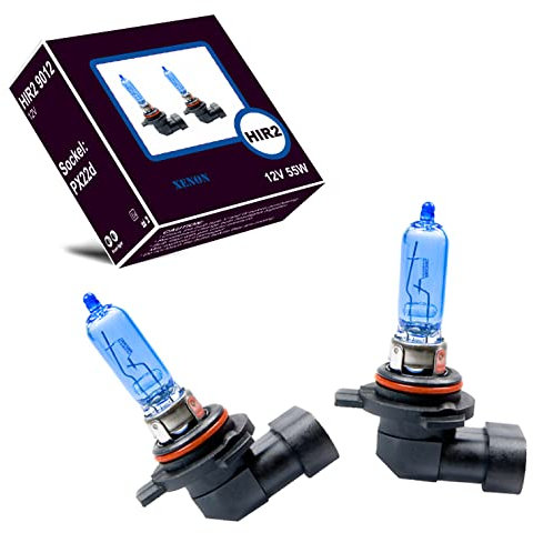 LIGHTWORLD24 – Set 2 Lampadine Alogene HIR2 9012 12V 55W Bianco Xenon | Attacco PX22d | Abbagliante, Anabbagliante, Fendinebbia, Luci Diurne | Ricambio Auto
