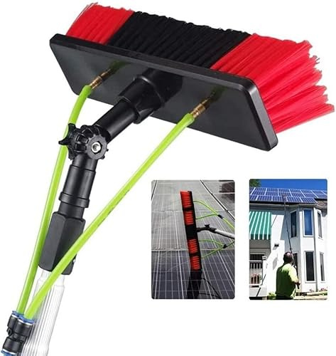 LCKFFYD Teleskopstange wasserführend 3M-12M, mit Bürste, Photovoltaikreinigung Solarreinigung Fassadenreinigung Fensterreinigung Wintergartenreinigung,30CM Bürstenkopf，11m Stange