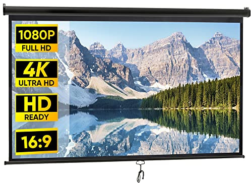 ZENY Projector Screen Pull Down 100 Inch 16:9 HD, Manual Projection Screen Home Theater, Portable Indoor Outdoor Retractable Movie Screen Ceiling Wall Mount (Black, 100'' (16:9))