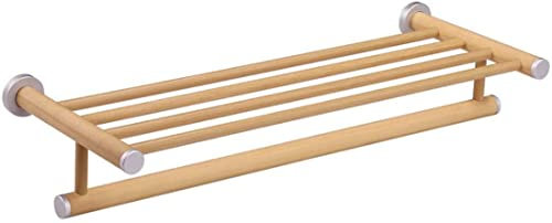 Toallero Rústico Retro Toallero, Toallero de baño montado en la pared Estante Doble Tablero de madera maciza de nogal Organizador de almacenamiento Toallero Hardware de baño/Color arce/50 cm The New