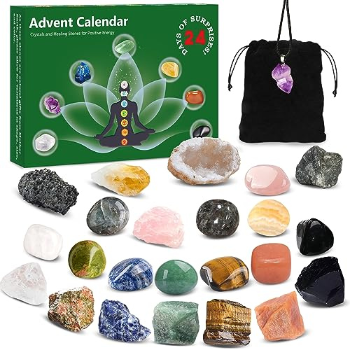 Calendario de Adviento 2025 con cristales para adultos, calendario de cuenta regresiva de Navidad de 24 días con piedras de chakra naturales y cristales curativos, regalos de Navidad para mujeres y