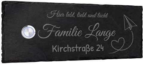 Klingelschild aus Schiefer mit Gravur - 25x10cm - Klingel links - frei gestaltbar mit vielen Motiven zur Auswahl - personalisierbare Türklingel Türschild Namensschild