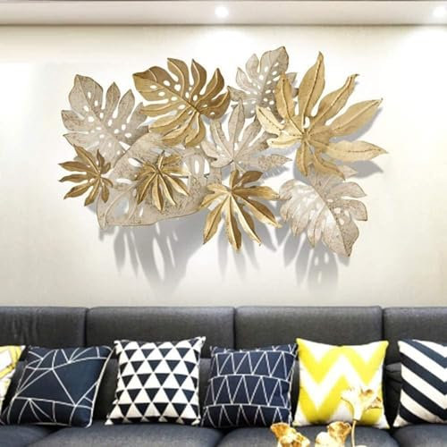 Wanddekoration, Kreative Goldene Blätter, Großes Dekoratives Wandbild, Metallbild, 3D Metallwanddekoration, Kunst, Wandblatt, Metallkunstwerk, Dekor, Kreatives Handgefertigtes Wandbild für Wohnzimmer