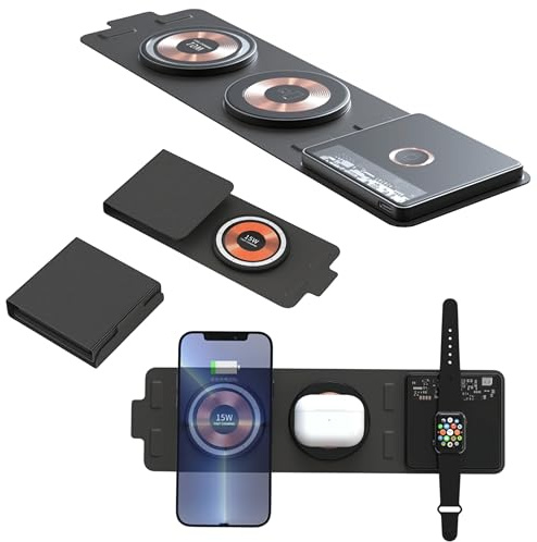 RLS 3-in-1 Portable Wireless Charger, Transparent Design Fast Charging Station Mat for iPhone 15/14/13/12/,iWatch, Android, Samsung, S24/S23/S22/S21/S20, Ultra/8/7/6/SE2/SE/5, AirPods 2/3/Pro Qi