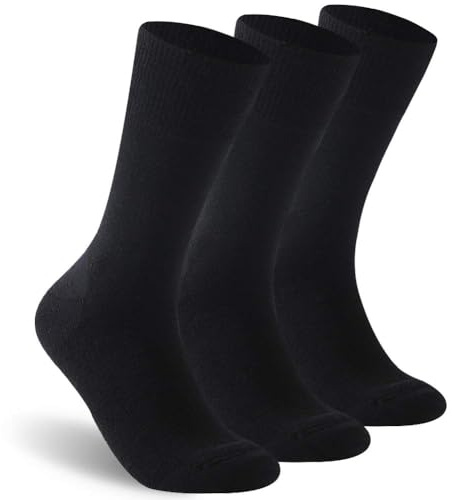 Facool Merino Wool Diabetic Socks for Men Women, Moisture Wicking Anti-sweat Circulatory Medical Socks for Neuropathy, Edema, Diabetes, Circulation, Swelling, 3 Pairs Black X-Large