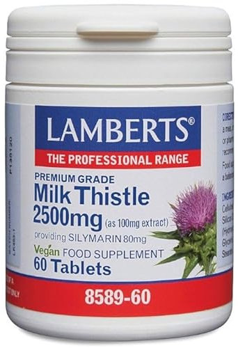 Lamberts Milk Thistle 2500mg – High Strength Herbal Extract Standardised to 80% Silymarin – 60 Tablets – Vegan-Friendly