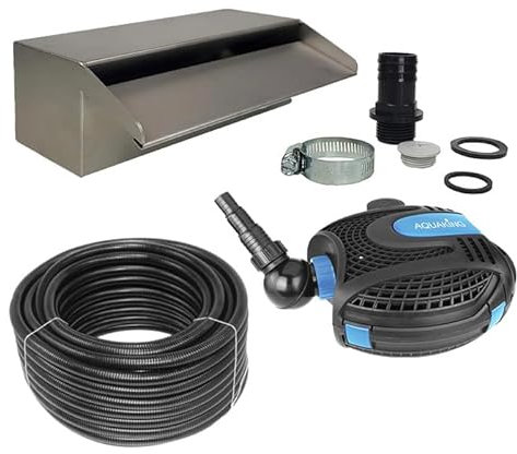 Aquaking Edelstahl Wasserfall 100 cm Komplettset mit Pumpe - Schwimmbad - Pumpe - Brunnen - Teichpumpe - Wasserfall - Teich - Edelstahl - Teichpumpen