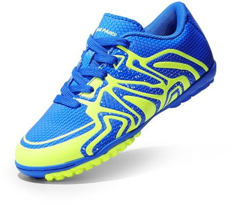 DREAM PAIRS Kids Botas de Fútbol Sala Niños Transpirables Unisex Zapatillas de Fútbol Deportivas para Exteriores Artificial Cesped,Size 38.5,Royal/Verde Limón/Blanco,SDSO2413K