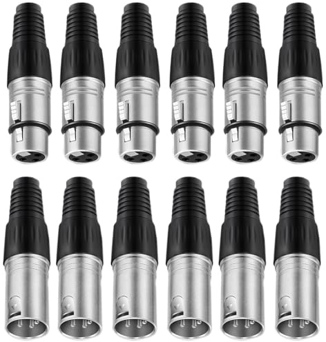 VISSQH 12 pcs 3 Pin XLR Connectors, XLR Solder Connector,Microphone Audio Socket,3 Pin Microphone Cable Plug Male Female Panel Mount,for Microphone Speaker