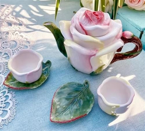GALSOR Teeservice Für Erwachsene Praktische Dekoration Für Zuhause Teekanne Tasse Restaurant Büro Rest Trinktee-Set Keramik Rose Geschenk Teekannen-Set Teekanne Teeservice
