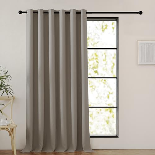 PONY DANCE Blackout Curtain Drape for Bedroom - Thermal Eyelet Curtains 90 Drop for Hotel Living Room Light Blocking Window Covering for Sliding Glass Door, 1 Panel, W 90 inch x L 90 inch, Sand