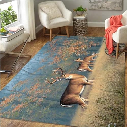 3D Gedruckt Bettvorleger rutschfeste Area Teppich, Wildtier Elch 3D Optische Illusion Teppiche Weich Flanell Bodenteppich Wohnzimmer Schlafzimmer Throw Runner Teppiche Low Profile Türmatten- 12-3K9X2